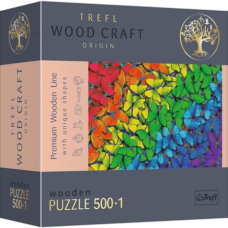 Дерев'яні: Пазл дерев'яний «Різнокольорові метелики, фігурні деталі», 500+1 ел., Trefl