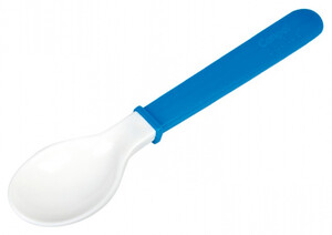 Детская посуда и приборы: Мягкая ложечка-прорезыватель, бело-синяя, Canpol babies