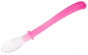 Дитячий посуд і прибори: Мягкая силиконовая ложка с длинной розовой ручкой, Canpol babies