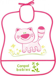 Мягкий пластиковый слюнявчик, бело-розовый с кошечкой, Canpol babies