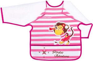 Товары для рисования: Фартук с рукавами Пираты, розовый с обезьянкой, с 2-х лет, Canpol babies