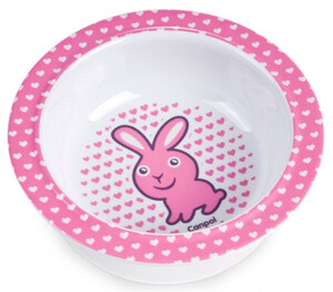 Детская посуда и приборы: Глубокая тарелка из меламина на присоске с розовым зайчиком, Canpol babies