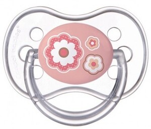 Пустышка Newborn baby силиконовая круглая, розовая с цветочками, 6-18 мес, Canpol babies