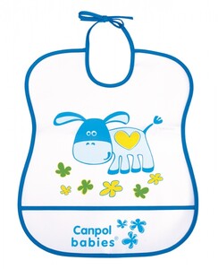 Мягкий пластиковый слюнявчик, бело-синий с осликом, Canpol babies