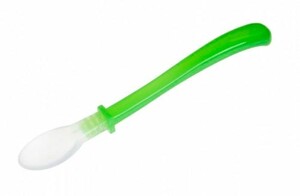 Дитячий посуд і прибори: Мягкая силиконовая ложка с длинной салатовой ручкой, Canpol babies