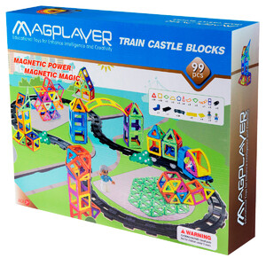Магнітні конструктори: Дитячий магнітний конструктор Train Castle Blocks, 99 деталей, MagPlayer