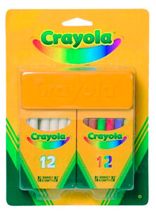 Мелки белые и цветные с губкой 12+12 шт (98268), Crayola