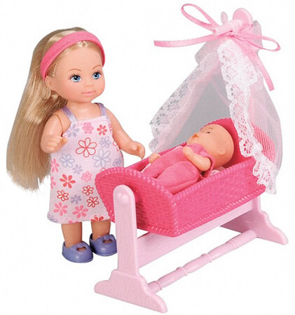 Ляльки і аксесуари: Еві з малюком в рожевої колисці, Steffi & Evi Love