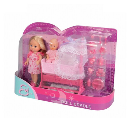 Куклы и аксессуары: Эви с малышом в светло-розовой колыбельке