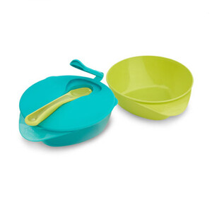 Детская посуда и приборы: Тарелочка глубокая с крышкой и ложечкой, 2 штуки голубая и салатовая Tommee Tippee