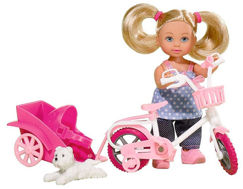 Ляльки і аксесуари: Еві на велосипедній прогулянці, в маєчці в горошок, Steffi & Evi Love