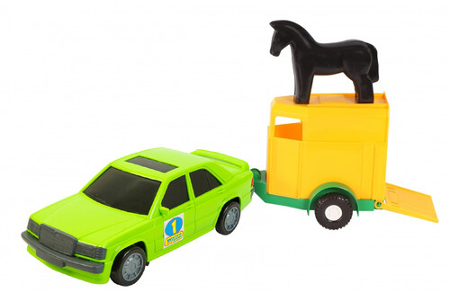 Машинки: Игрушечная машинка, авто-мерс зеленый с прицепом и лошадкой