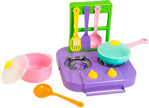 Іграшковий посуд та їжа: Набір іграшкової посуду столовий Ромашка з плитою фіолетовою, 7 елементів
