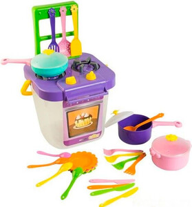 Сюжетно-ролевые игры: Ромашка, набор игрушечной посуды столовый с фиолетовой плитой, 25 элементов