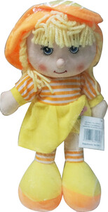 Ігри та іграшки: М'яконабивна лялька в капелюшку, жовта, 36 см