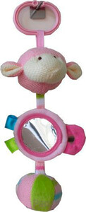 Развивающие игрушки: Погремушка с зеркальцем и колокольчиком (розовая), 23 см