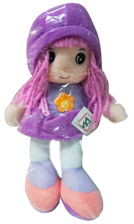 Ляльки і аксесуари: М'яконабивна лялька з вишитим особою фіолетова, 20 см