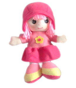 Ігри та іграшки: М'яконабивна лялька з вишитим особою рожева, 20 см
