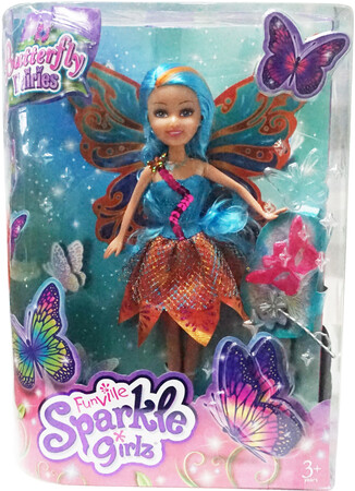Ляльки і аксесуари: Чарівна фея-метелик в бірюзово-помаранчевій сукні (25 см)