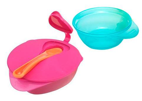 Тарелки: Тарелочка глубокая с крышкой и ложечкой (розовый, голубой), 2 штуки Tommee Tippee