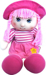 Ляльки: М'яконабивна лялька в капелюшку, рожева, 36 см