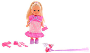 Ігри та іграшки: Лялька Еві з довгим волоссям в плаття з ромбиками