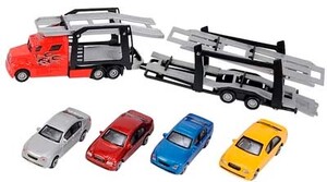 Ігри та іграшки: Автотранспортер (червоний) з 4 машинками