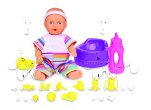 Игры и игрушки: Пупс мини NBB с розовой бутылочкой аксессуарами, 12 см