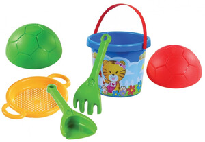 Развивающие игрушки: Набор для песка Тигренок с мячом (6 элементов, синее ведро)