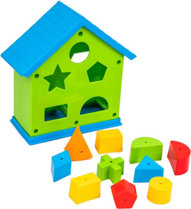 Развивающие игрушки: Игрушка-сортер Домик развивающий с голубой крышей