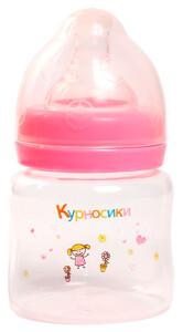 Поильники, бутылочки, чашки: Бутылочка с широким горлом и силиконовой соской (розовая), 125 мл