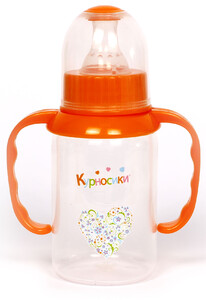 Поильники, бутылочки, чашки: Бутылочка круглая с ручками (оранжевая), 125 мл