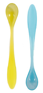 Дитячий посуд і прибори: Ложка для годування з довгою ручкою (синій з жовтим)