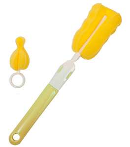Приладдя для миття пляшечок: Щітка для миття пляшечок і сосок поролонова (жовта)