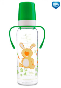 Поильники, бутылочки, чашки: Тритановая бутылочка с ручками 250 мл (салатовый зайчик), Canpol babies