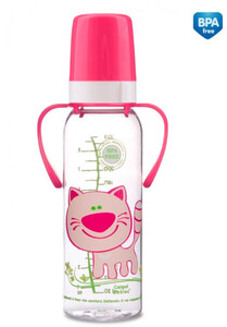 Поильники, бутылочки, чашки: Тритановая бутылочка с ручками 250 мл (розовый котик), Canpol babies