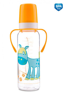 Поїльники, пляшечки, чашки: Трітановая пляшечка з ручками 250 мл (жовтий ослик), Canpol babies