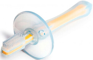 Зубні пасти, щітки та аксесуари: Зубна щітка з обмежувачем (силіконова) бежева, Canpol babies
