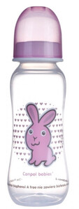 Поїльники, пляшечки, чашки: Пляшка з вузькою шийкою, 250 мл, рожевий зайчик, Canpol babies