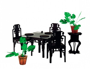 Коллекционный набор мебели Чайная комната, Сборная модель из картона, Умная бумага