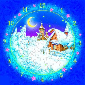 Пазлы и головоломки: Пазл-часы Рождественская ночь, Сборная модель из картона, Умная бумага
