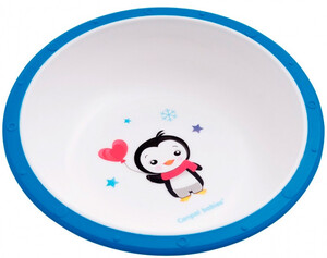 Детская посуда и приборы: Тарелка-миска пластиковая с нескользящим дном Пингвин, с синим ободком, Canpol babies
