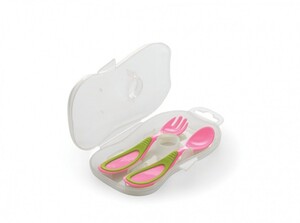 Дитячий посуд і прибори: Набір вилочка і ложечка в кейсі (рожевий) Nuvita