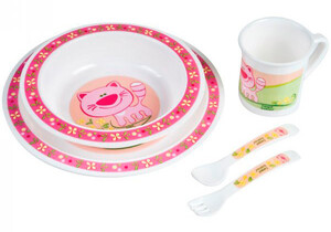 Дитячий посуд і прибори: Набір посуду пластиковий з рожевим котиком, Canpol babies