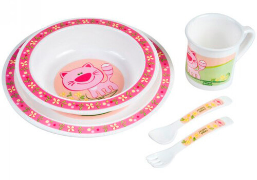 Набори посуду: Набір посуду пластиковий з рожевим котиком, Canpol babies