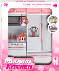 Кухня кукольная со световыми и звуковыми эффектами, Розовая 4, QunFengToys