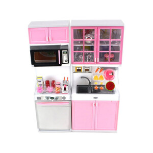 Игры и игрушки: Кухня кукольная со световыми и звуковыми эффектами, Розовая 5, QunFengToys