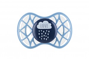 Пустушки та соски: Пустушка Air55 Cool 6m+ симетрична «хмара LOVE» синя Nuvita