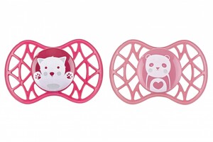 Пустышки: Пустышка Air55 Explore 6m+ ортодонтическая (кот, панда) розовая 2 шт. Nuvita