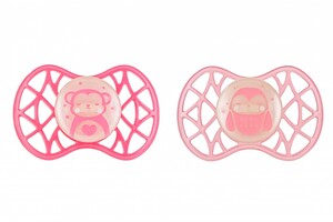 Пустышки и соски: Пустышка Air 55 Explore 6m+ симметричная (светится в темноте) розовая (обезьяна, сова) 2 шт. Nuvita